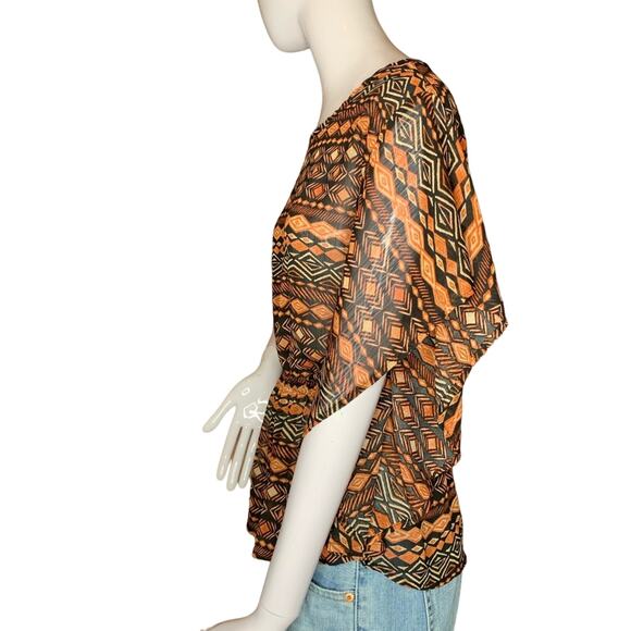 ULTRA FLIRT TRIBAL Sheer Women Top Short Sleeve Elastic on Waist Size M - Picture 4 of 8